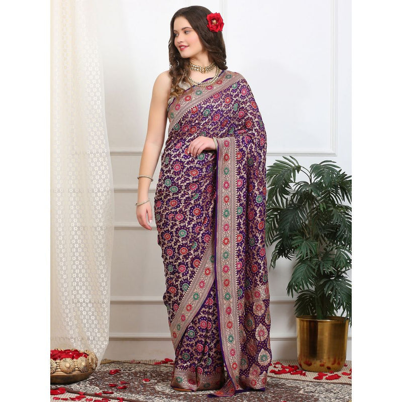 Dress & Dazzle Purple Khaddi Georgette Saree with Unstitched Blouse