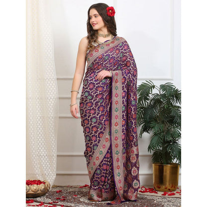 Dress & Dazzle Purple Khaddi Georgette Saree with Unstitched Blouse