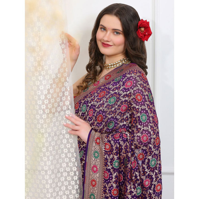 Dress & Dazzle Purple Khaddi Georgette Saree with Unstitched Blouse