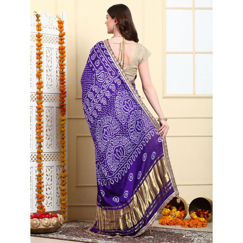 Dress & Dazzle Mystic Purple Bandhani Silk Saree with Unstitched Blouse