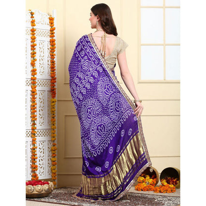 Dress & Dazzle Mystic Purple Bandhani Silk Saree with Unstitched Blouse