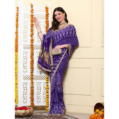 Dress & Dazzle Mystic Purple Bandhani Silk Saree with Unstitched Blouse