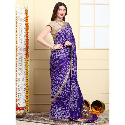 Dress & Dazzle Mystic Purple Bandhani Silk Saree with Unstitched Blouse