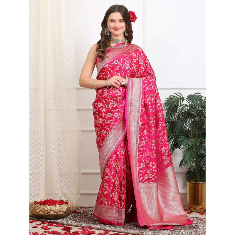 Dress & Dazzle Dazzling Pink Katan Silk Saree with Unstitched Blouse