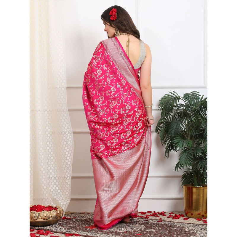 Dress & Dazzle Dazzling Pink Katan Silk Saree with Unstitched Blouse
