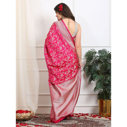 Dress & Dazzle Dazzling Pink Katan Silk Saree with Unstitched Blouse