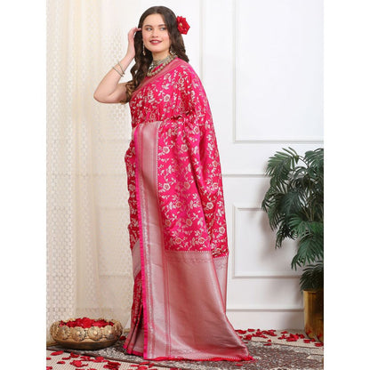 Dress & Dazzle Dazzling Pink Katan Silk Saree with Unstitched Blouse