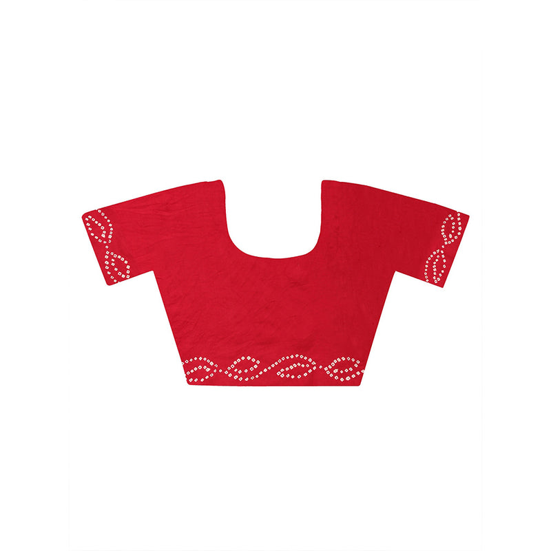 Dress & Dazzle White And Red Gharchola Saree with Unstitched Blouse