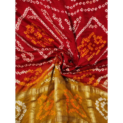 Dress & Dazzle Green And Red Gharchola Saree with Unstitched Blouse