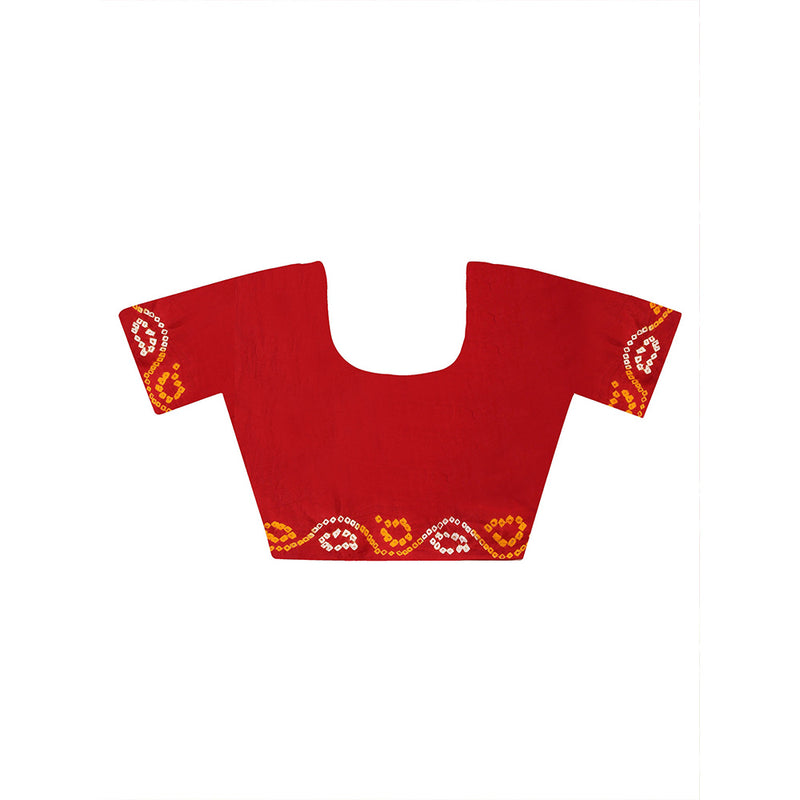 Dress & Dazzle Green And Red Gharchola Saree with Unstitched Blouse