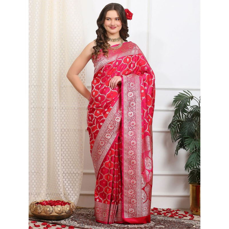Dress & Dazzle Royal Pink Rangkat Silk Saree with Unstitched Blouse