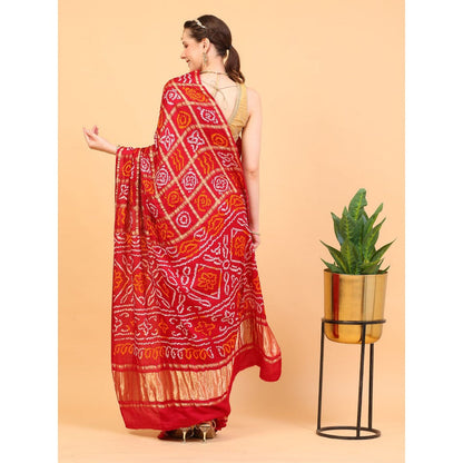 Dress & Dazzle Red Gharchola Gajji Silk Saree with Unstitched Blouse