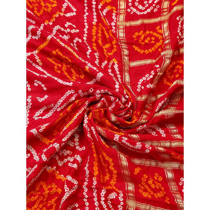 Dress & Dazzle Red Gharchola Gajji Silk Saree with Unstitched Blouse