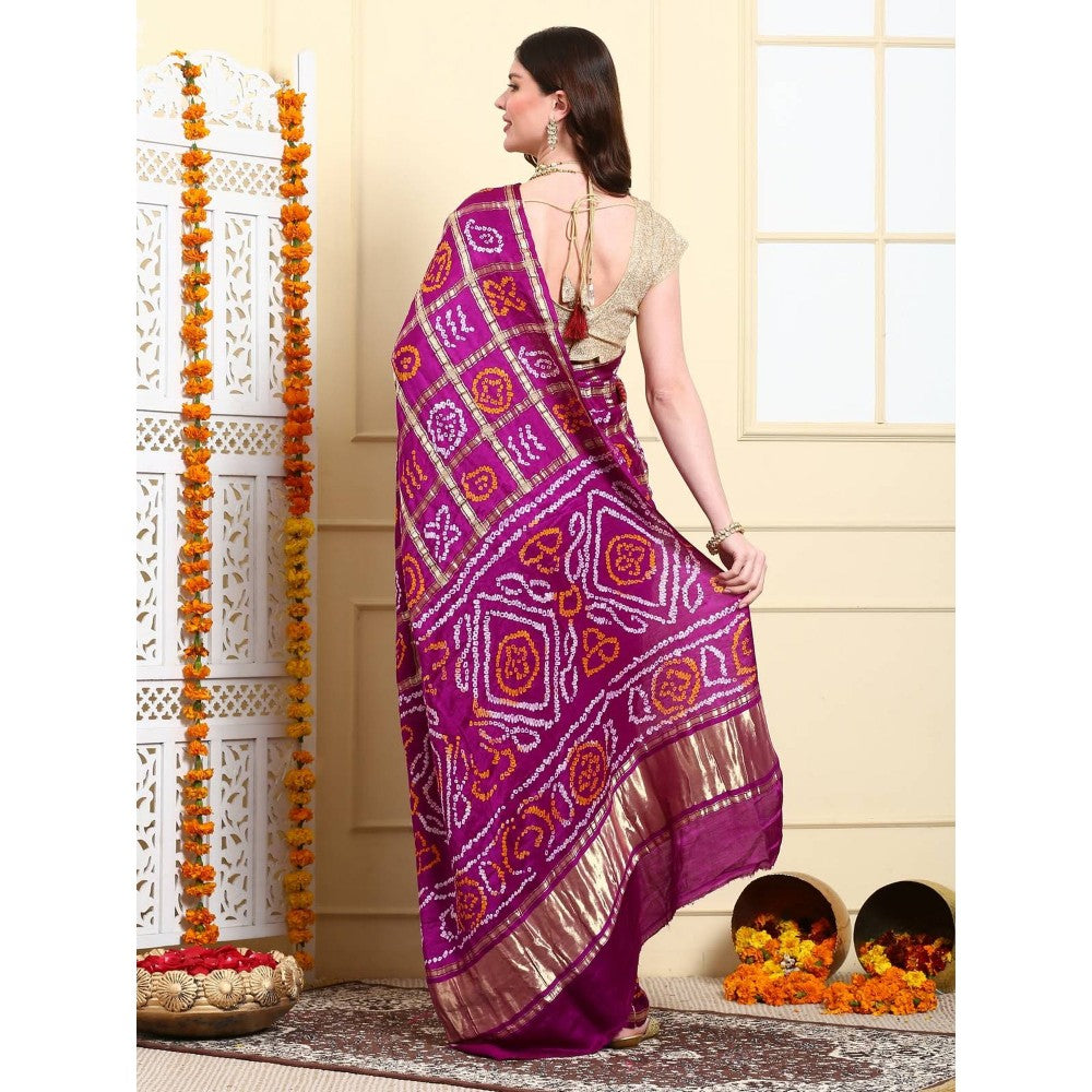 Dress & Dazzle Purple Gharchola Silk Saree with Unstitched Blouse