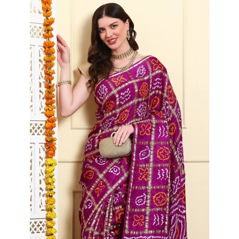 Dress & Dazzle Purple Gharchola Silk Saree with Unstitched Blouse