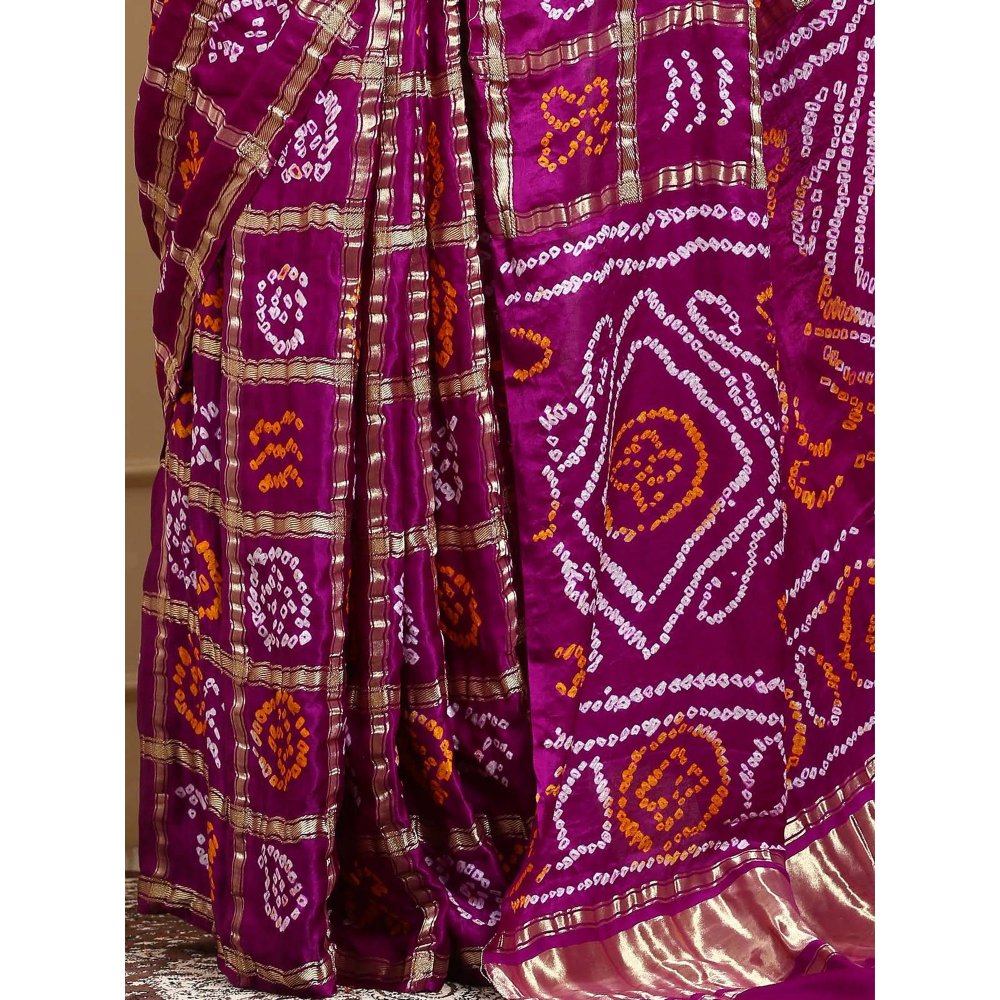 Dress & Dazzle Purple Gharchola Silk Saree with Unstitched Blouse