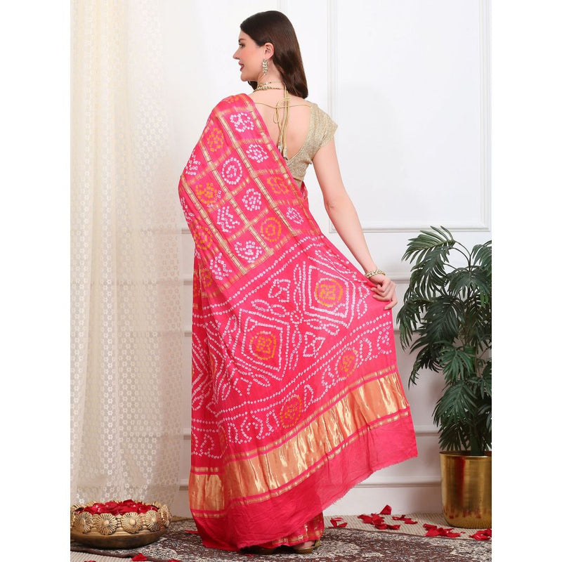 Dress & Dazzle Carrot Pink Gharchola Silk Saree with Unstitched Blouse