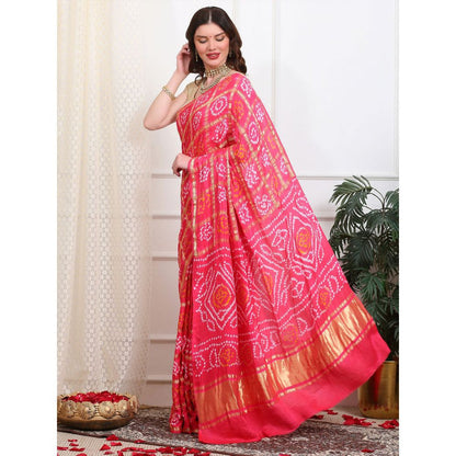 Dress & Dazzle Carrot Pink Gharchola Silk Saree with Unstitched Blouse