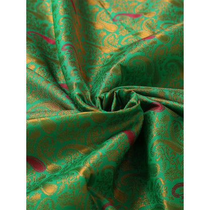 Dress & Dazzle Green And Pink Kanjivaram Silk Saree with Unstitched Blouse