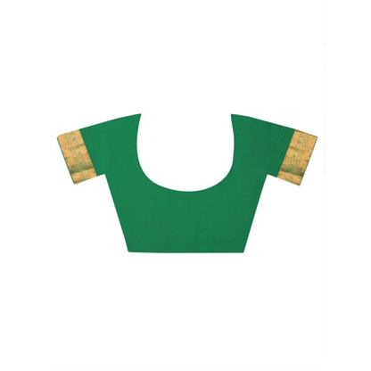 Dress & Dazzle Green And Pink Kanjivaram Silk Saree with Unstitched Blouse