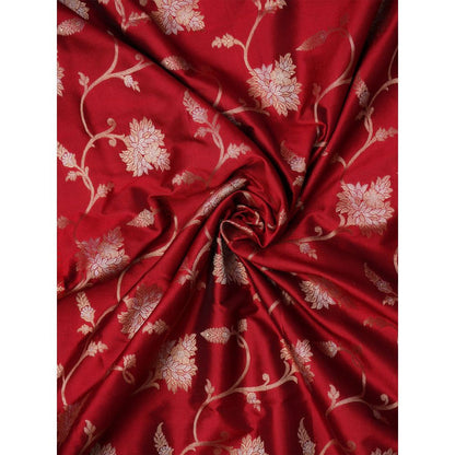Dress & Dazzle Brick Red Katan Silk Saree with Unstitched Blouse