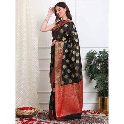 Dress & Dazzle Black Katan Silk Saree with Unstitched Blouse