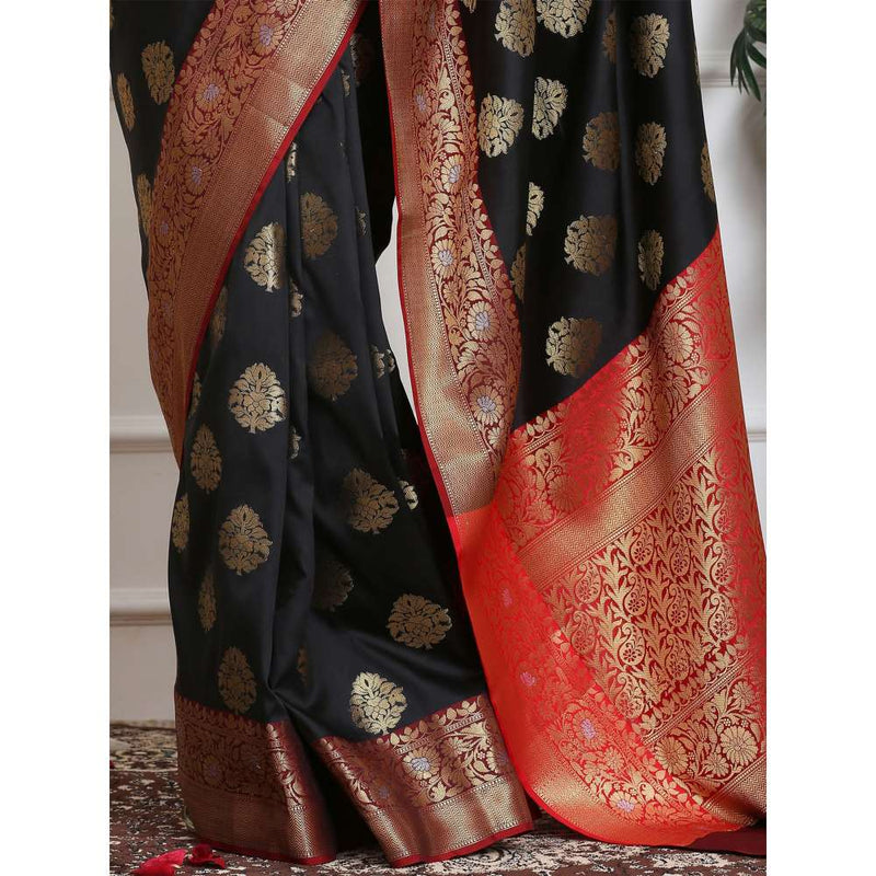 Dress & Dazzle Black Katan Silk Saree with Unstitched Blouse