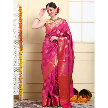 Dress & Dazzle Empress Pink Katan Silk Saree with Unstitched Blouse