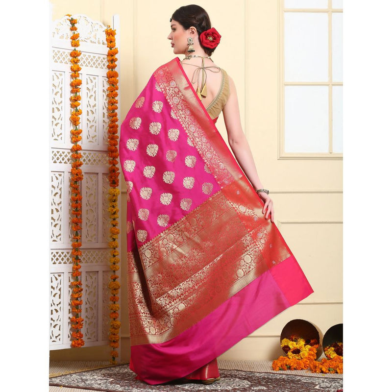 Dress & Dazzle Empress Pink Katan Silk Saree with Unstitched Blouse