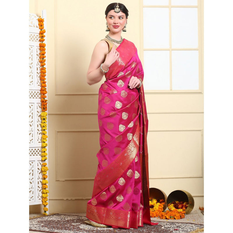 Dress & Dazzle Empress Pink Katan Silk Saree with Unstitched Blouse