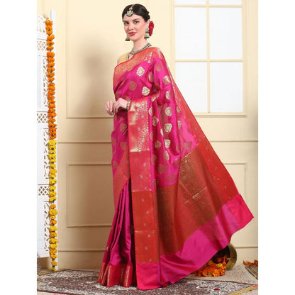 Dress & Dazzle Empress Pink Katan Silk Saree with Unstitched Blouse