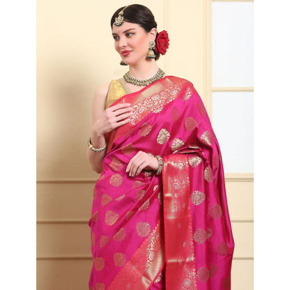 Dress & Dazzle Empress Pink Katan Silk Saree with Unstitched Blouse