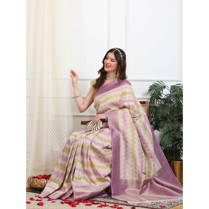 Dress & Dazzle Ivory And Lavender Leheriya Georgette Saree with Unstitched Blouse
