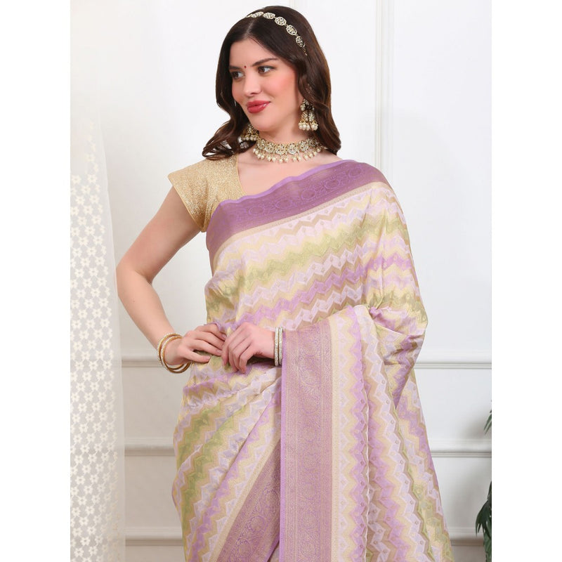 Dress & Dazzle Ivory And Lavender Leheriya Georgette Saree with Unstitched Blouse