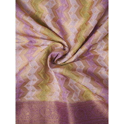 Dress & Dazzle Ivory And Lavender Leheriya Georgette Saree with Unstitched Blouse