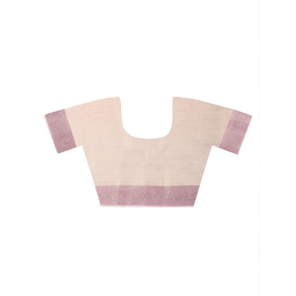 Dress & Dazzle Ivory And Lavender Leheriya Georgette Saree with Unstitched Blouse