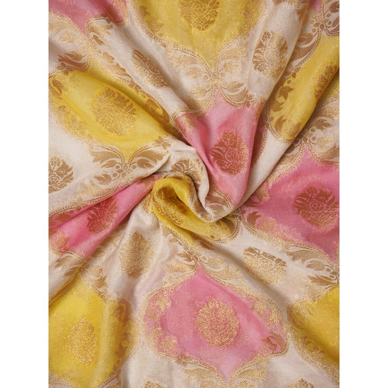 Dress & Dazzle Ivory And Yellow Rangkat Georgette Saree with Unstitched Blouse