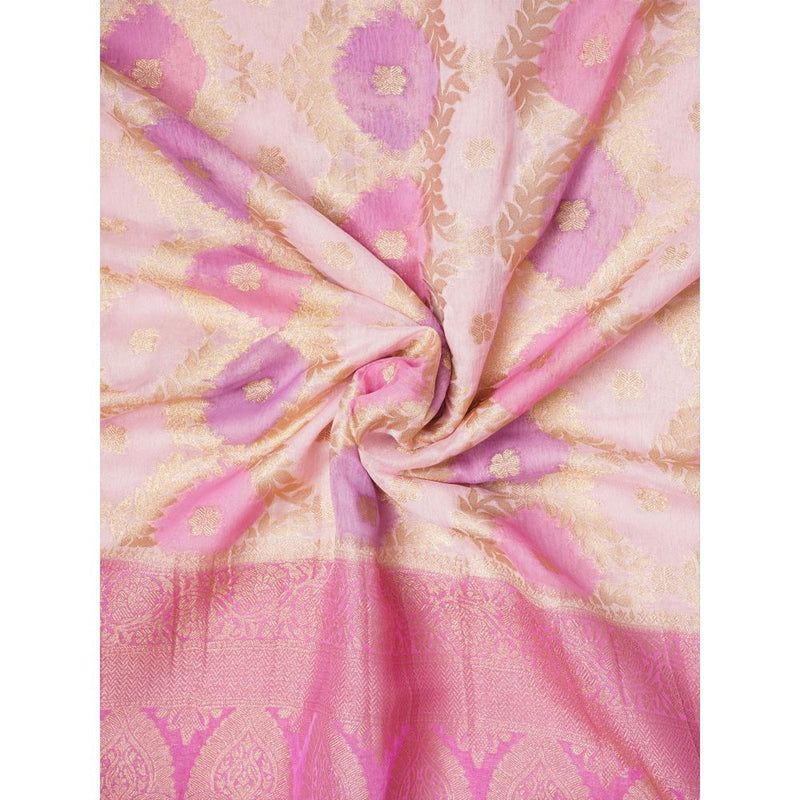 Dress & Dazzle Ivory And Pink Rangkat Georgette Saree with Unstitched Blouse