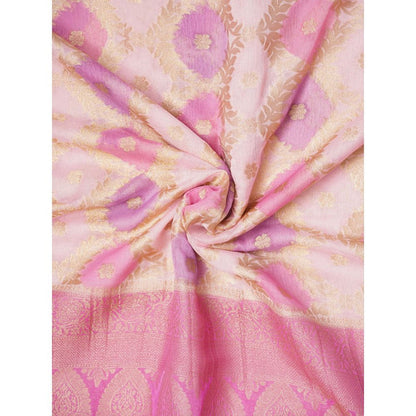 Dress & Dazzle Ivory And Pink Rangkat Georgette Saree with Unstitched Blouse