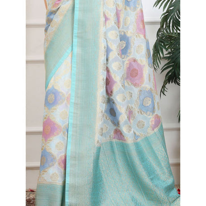 Dress & Dazzle Ivory And Blue Rangkat Georgette Saree with Unstitched Blouse
