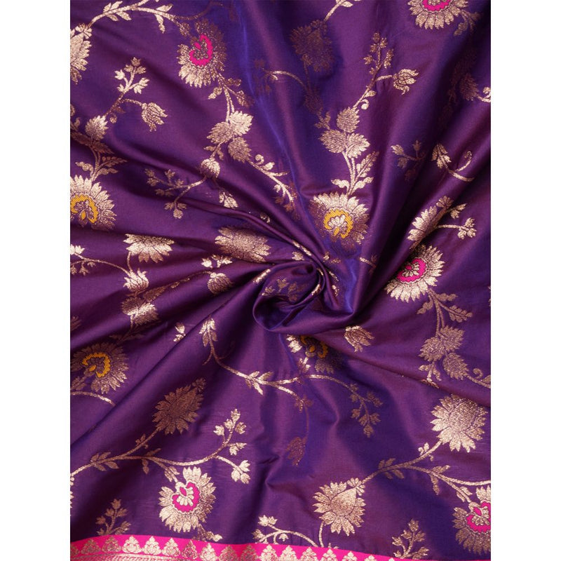 Dress & Dazzle Deep Purple Banarasi Silk Saree with Unstitched Blouse