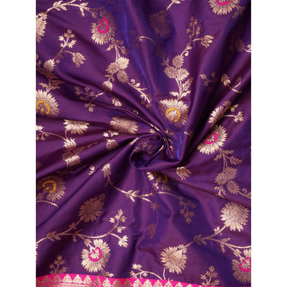 Dress & Dazzle Deep Purple Banarasi Silk Saree with Unstitched Blouse