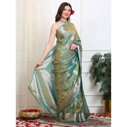 Dress & Dazzle Sea Green Crush Tissue Saree with Unstitched Blouse