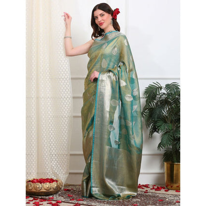 Dress & Dazzle Sea Green Crush Tissue Saree with Unstitched Blouse