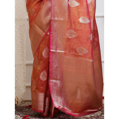 Dress & Dazzle Brown Pink Crush Tissue Saree with Unstitched Blouse