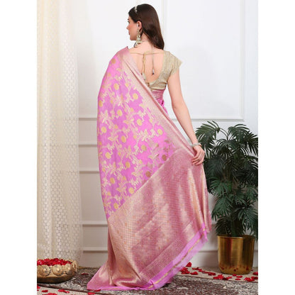 Dress & Dazzle Onion Lavender Georgette Saree with Unstitched Blouse