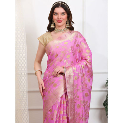 Dress & Dazzle Onion Lavender Georgette Saree with Unstitched Blouse