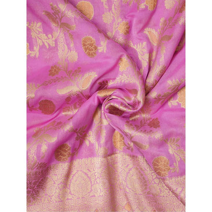 Dress & Dazzle Onion Lavender Georgette Saree with Unstitched Blouse