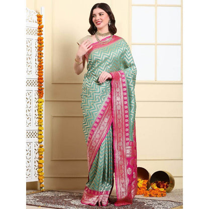 Dress & Dazzle Turquoise Blue Zari Leheriya Saree with Unstitched Blouse