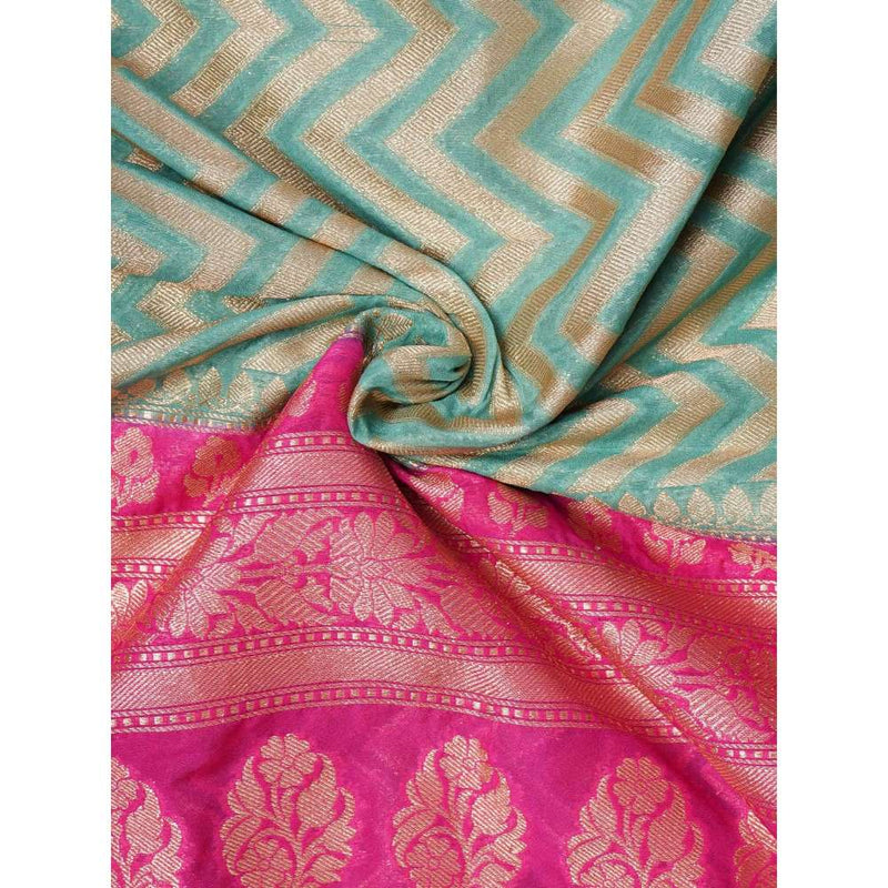 Dress & Dazzle Turquoise Blue Zari Leheriya Saree with Unstitched Blouse